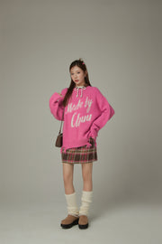 Logo Distressed Lettering Loose Fit Knit Sweater