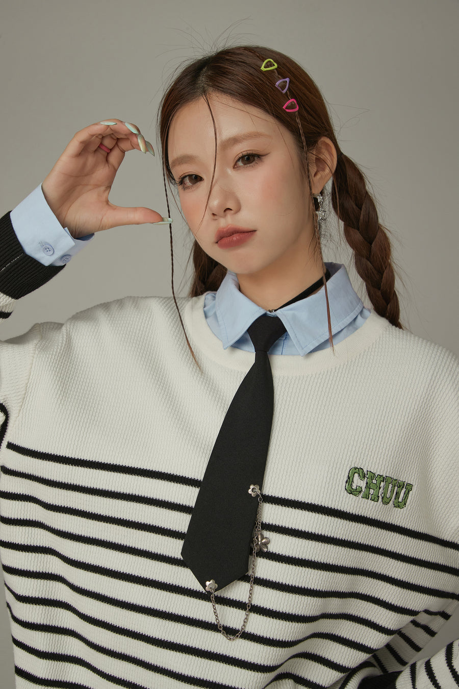 CHUU Stripe Long Sleeve Knit Sweater