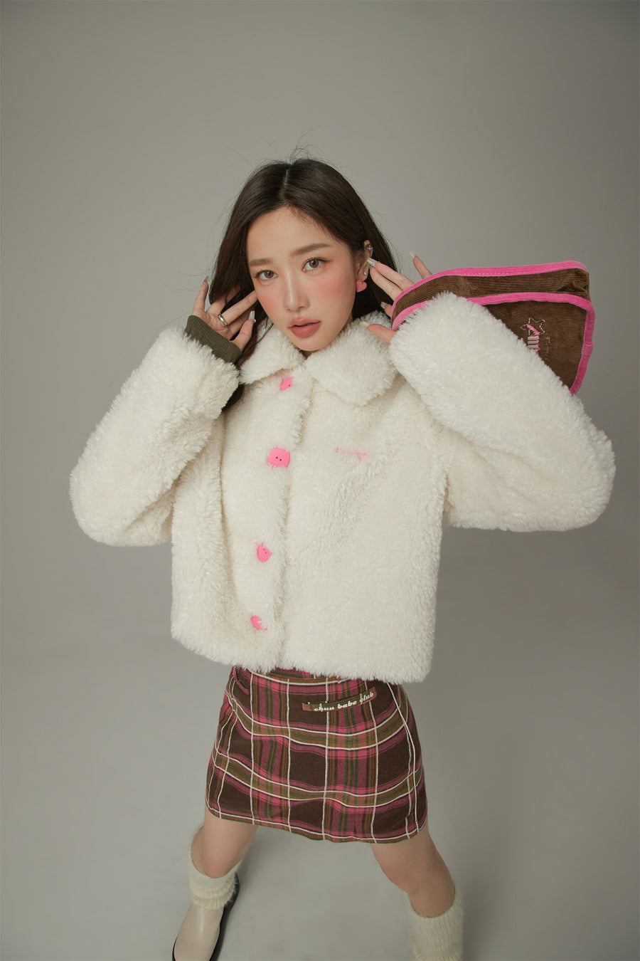 CHUU Fleece Collar Button Jacket