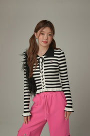 Eyelet Tie Up Stripe Knit Top