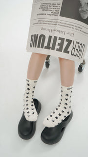 Dark Color Star Jacquard High Socks