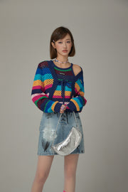 Rainbow Knit Side Slit Sleeveless Top