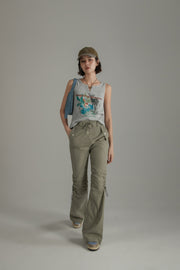 String Shirring Bootcut Cargo Style Pants