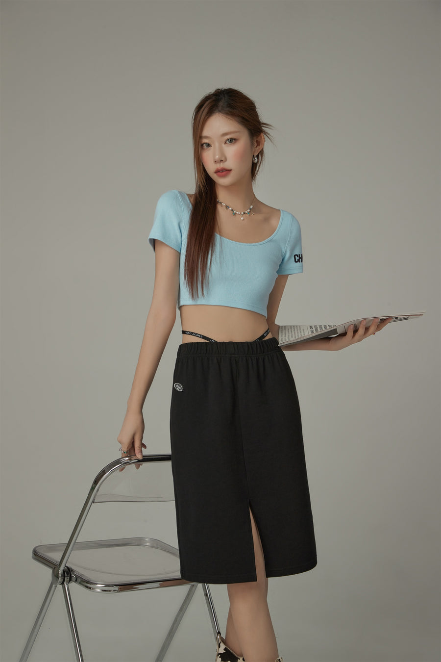 CHUU Side String Casual Slit Skirt