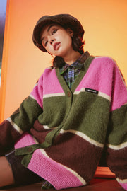 Color Combination Stripe Knit Cardigan