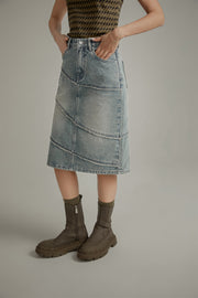 Diagonal Split Denim Skirt