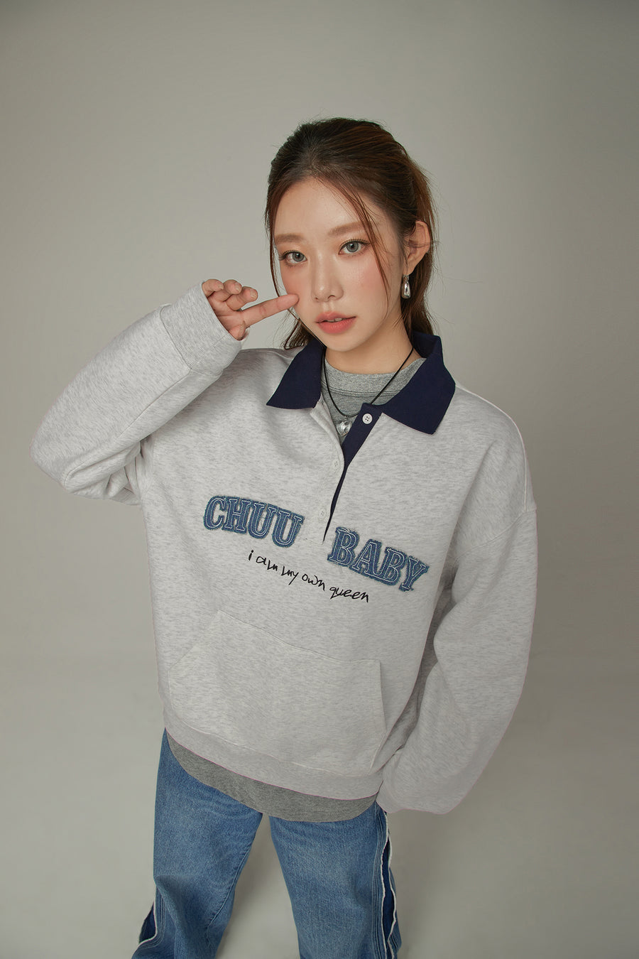 CHUU Polo Neck Boxy Sweatshirt