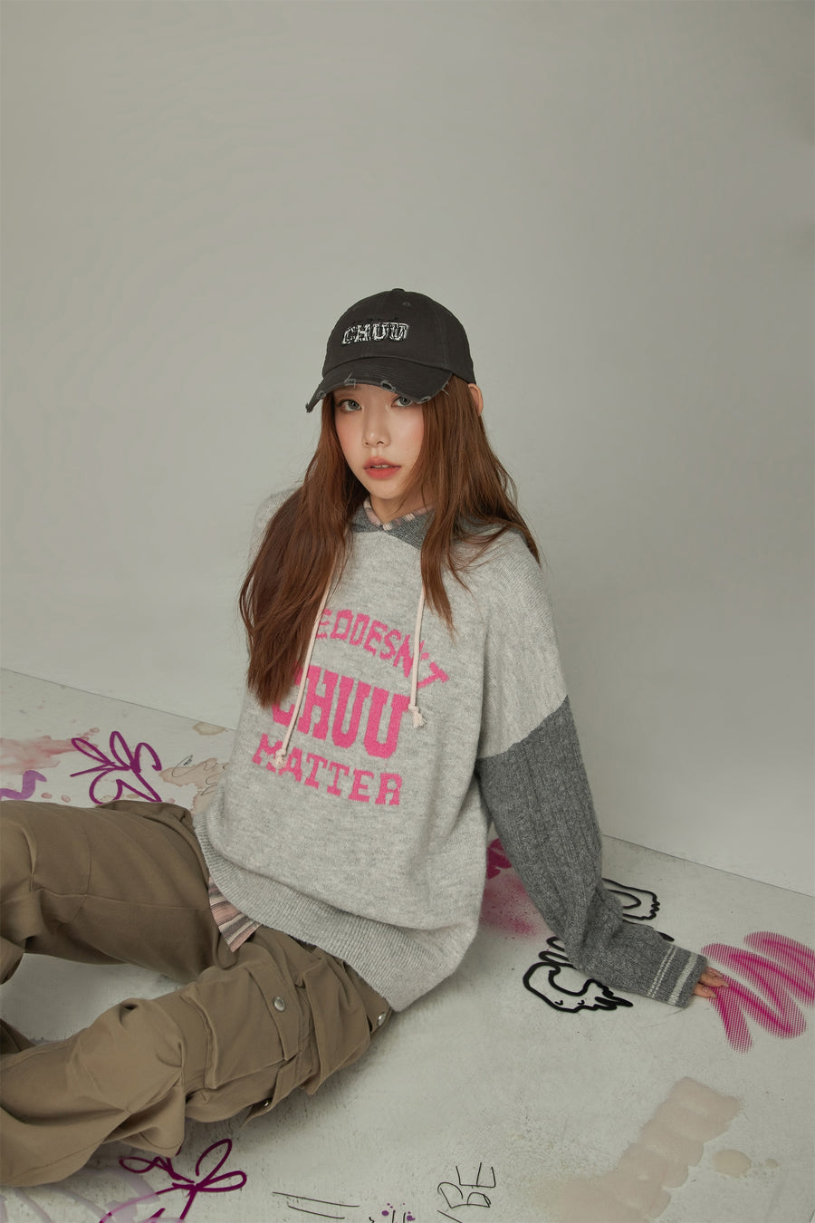 CHUU Color Combination Hood Knit Sweater