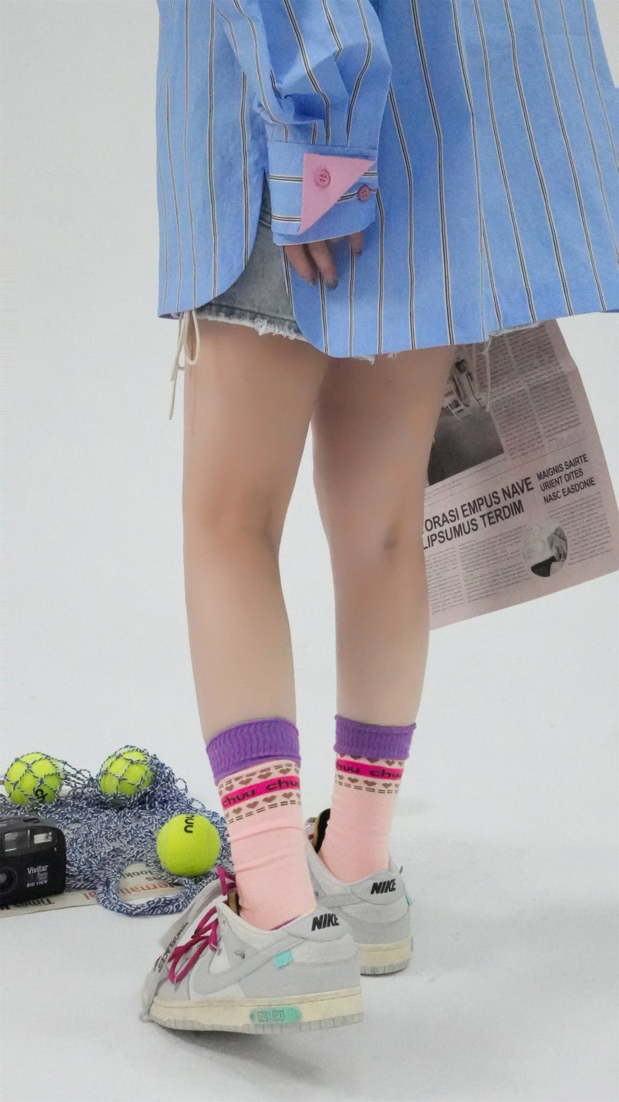 CHUU Cute Hearts Multi Color High Socks