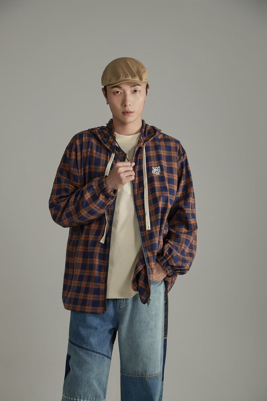 CHUU Check Hooded Zip-Up