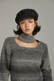 Front Cut Out High Neck Knit Sweater