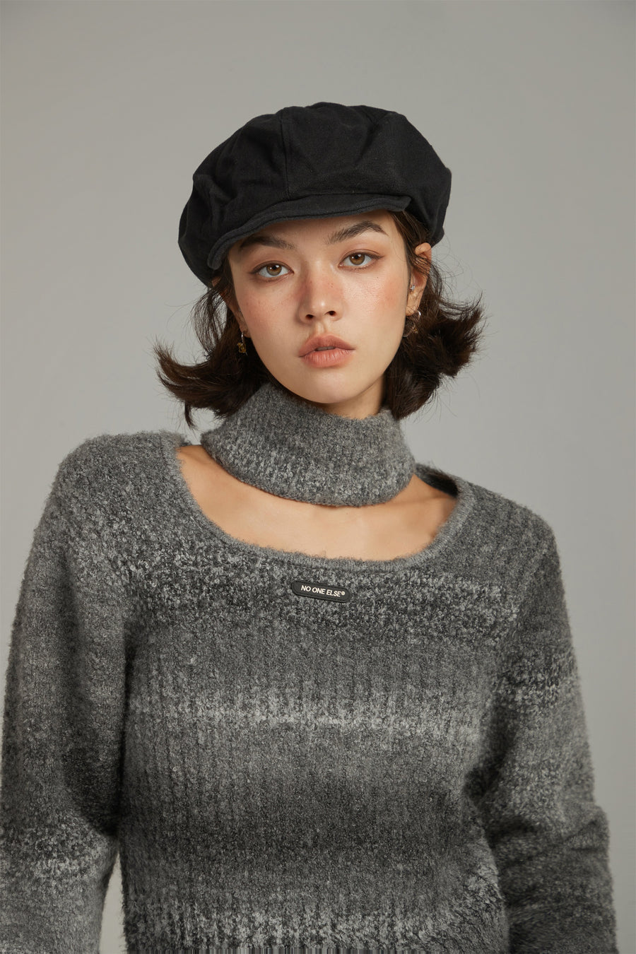 CHUU Front Cut Out High Neck Knit Sweater