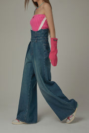 Ultra High Waist Pintuck Wide Denim Jeans