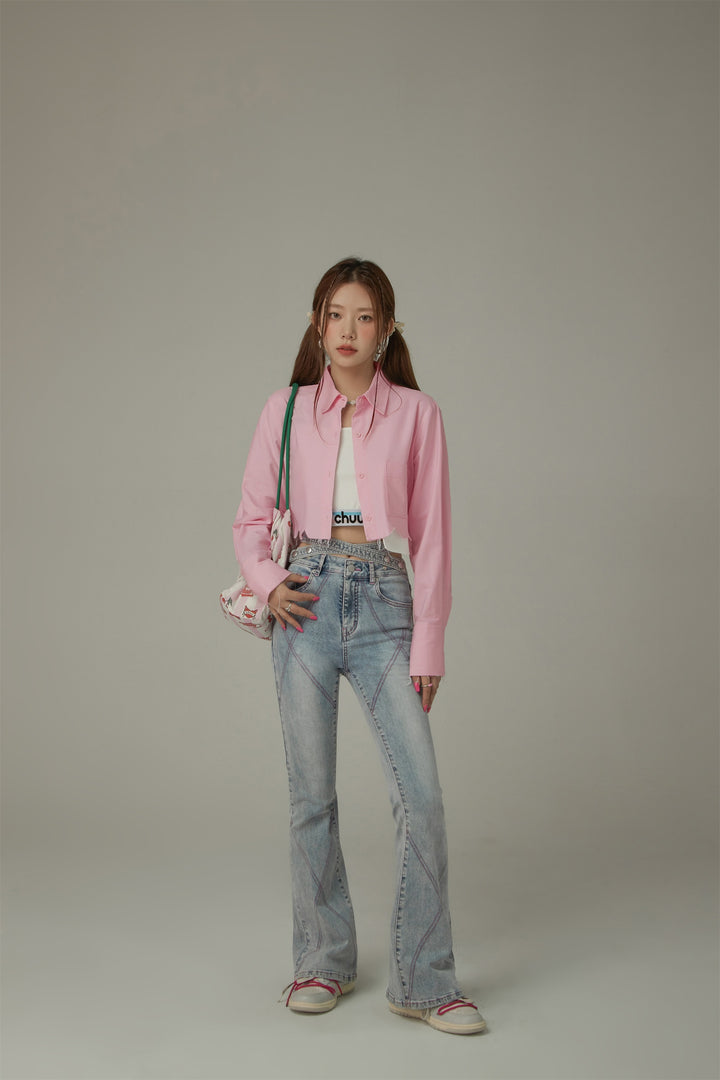 X Stitch Waist Slit Bootcut Denim Jeans