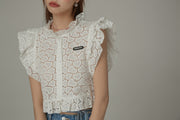 Ruffled Sleeve Heart Lace Blouse