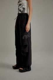 Logo High Waist Drawstring Casual Pants