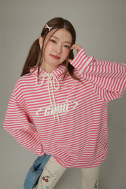 Logo Striped Loose Hoodie