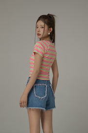 Rainbow Stripe Square Neck T-Shirt