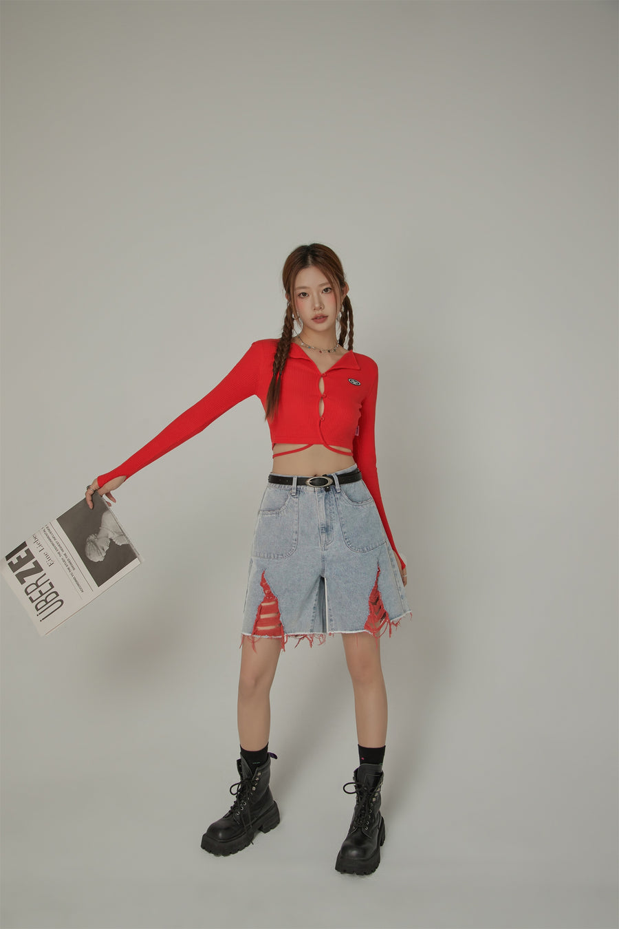 CHUU Color Distressed Rips Loosefit Denim Shorts