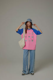 Chuu Cute Printed Icons Raglan Loose-Fitting T-Shirt