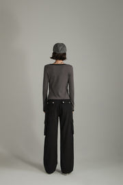 Color Pocket Wide Casual Pants