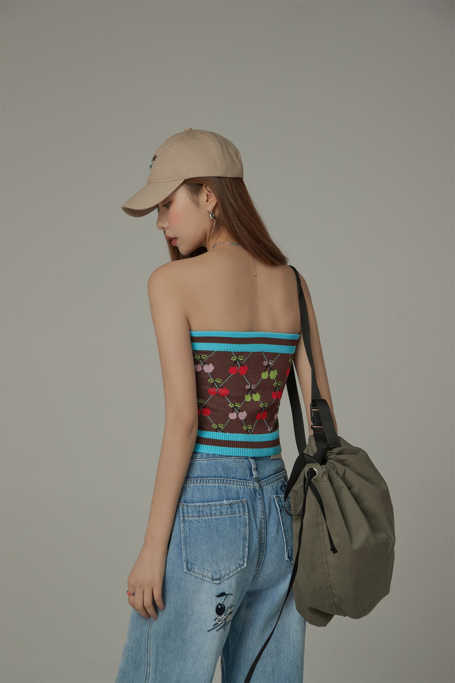 CHUU Cherry Argyle Colored Knit Tube Top