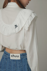 Ruffle Cropped Drawstring Shirt