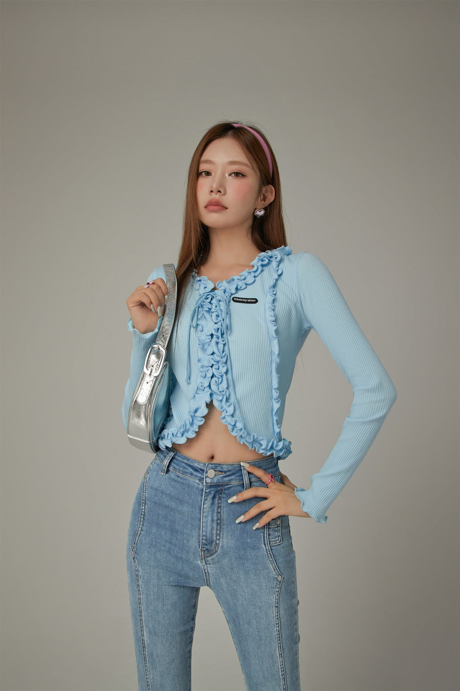 CHUU Ruffle Tie Up Long Sleeve Top