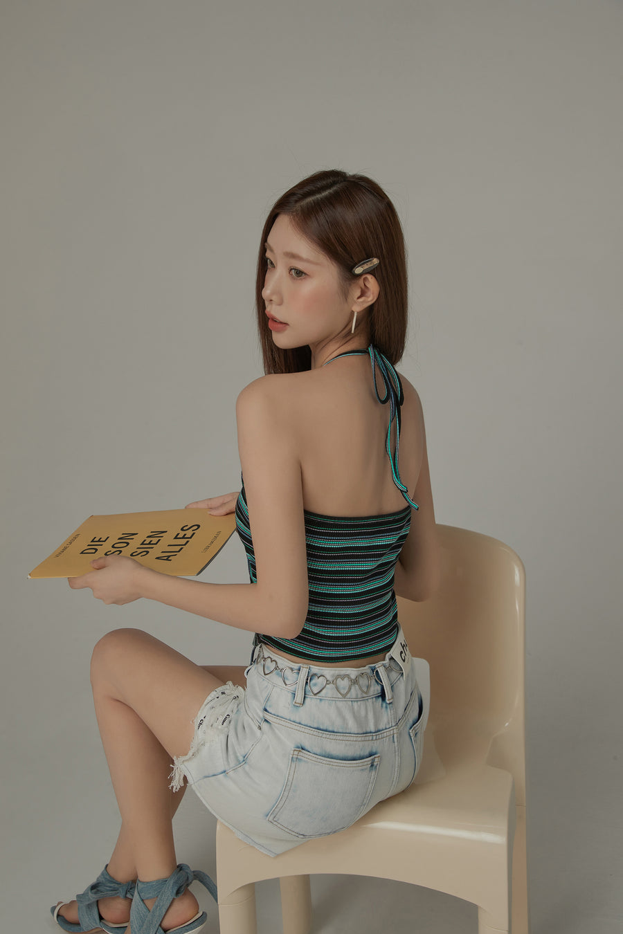 CHUU Striped Shirring Sleeveless Top