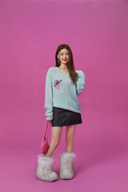 Heart V-Neck Knit Top