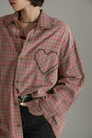 Color Heart Check Loose Fit Shirt