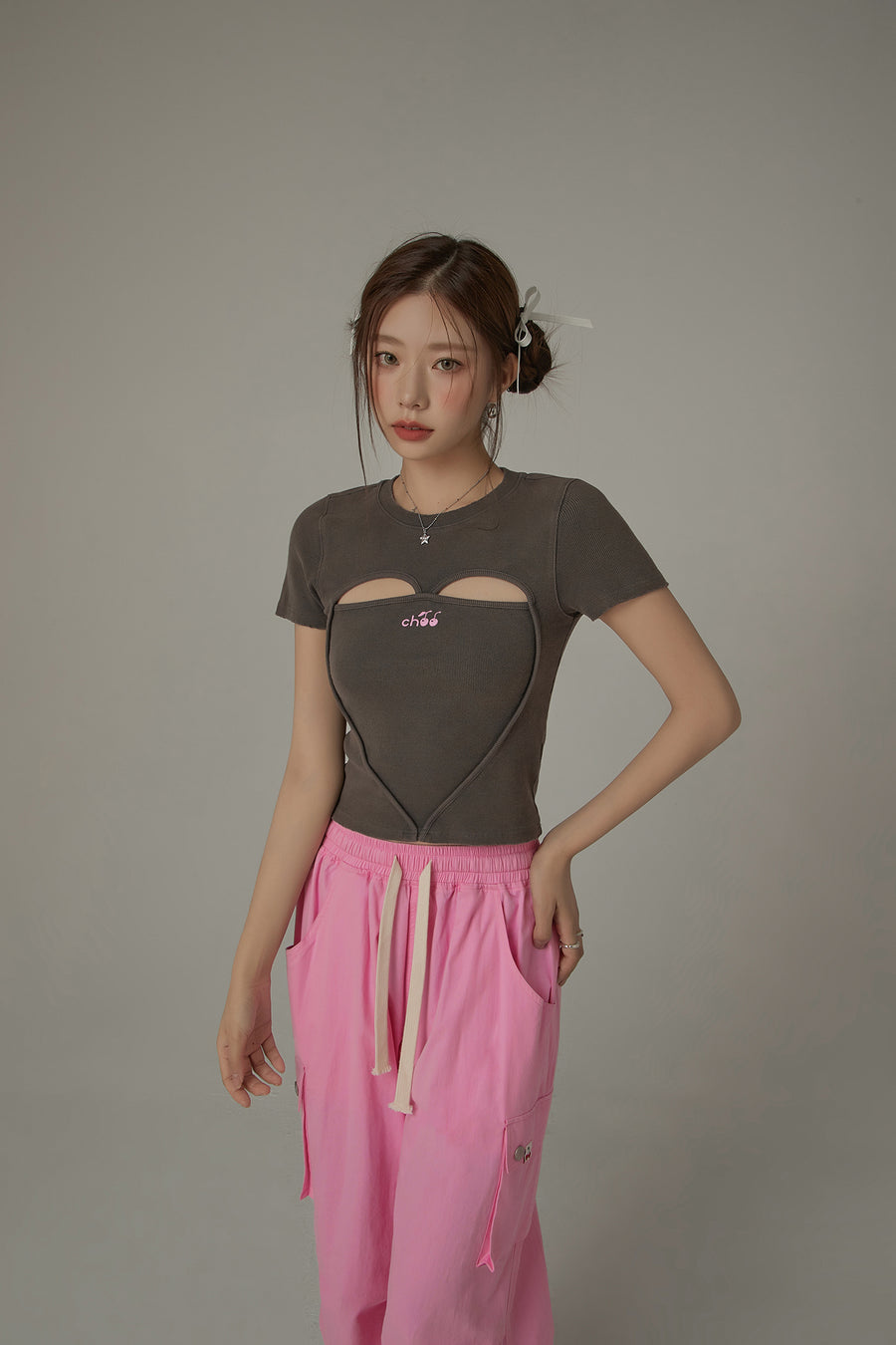 CHUU Logo Heart Cut Out Top