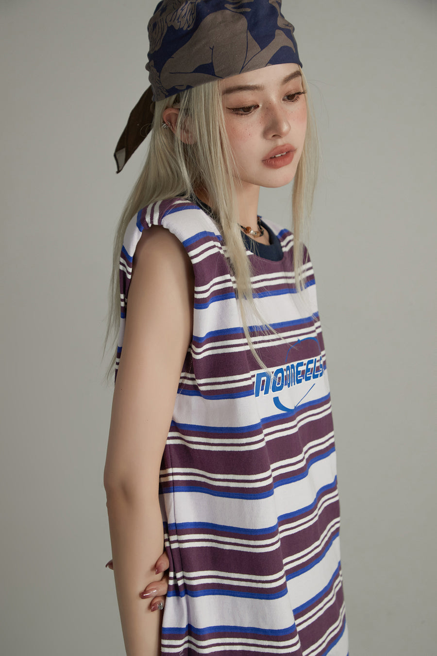 CHUU Striped Noe Center Logo Sleeveless T-Shirt Dress