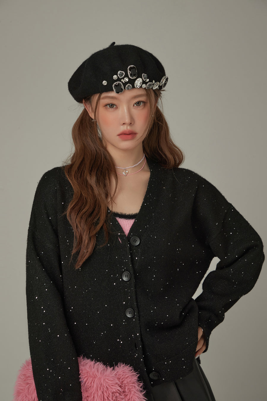 CHUU Specks Dotted V-Neck Knit Cardigan