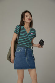 Asymmetrical Button Daily Denim Mini Skirt