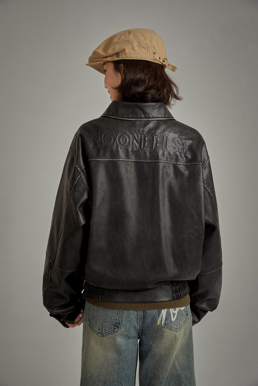 CHUU Leather Back Logo Jacket