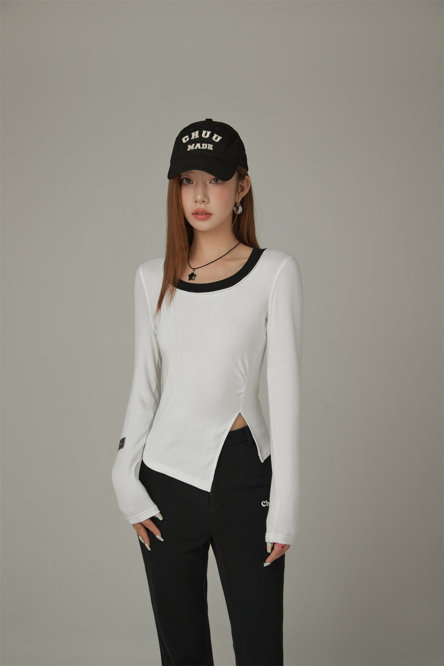 CHUU Slit Long Sleeve Simple T-Shirt