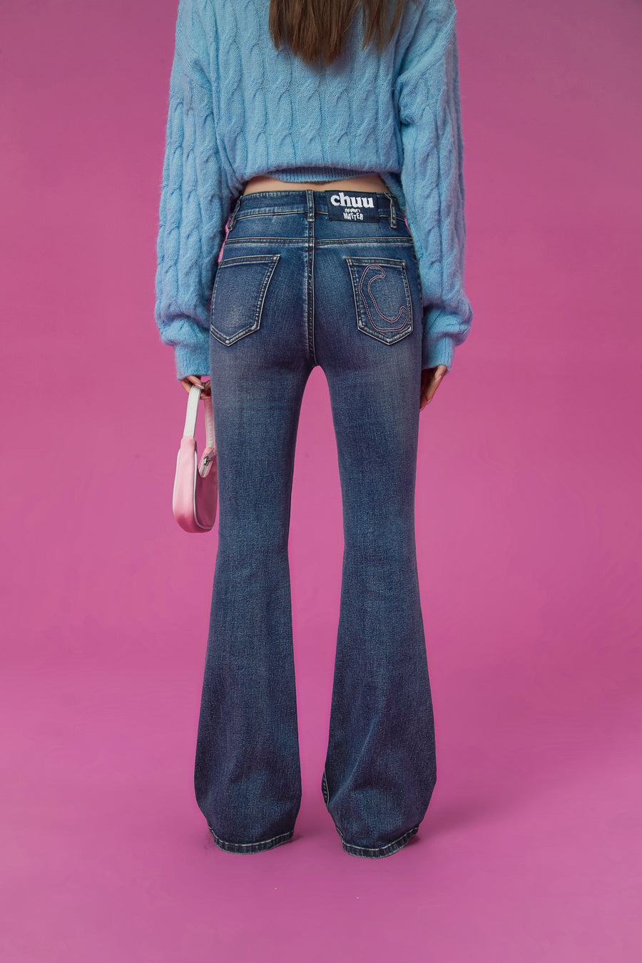 CHUU Heart Washed Bootcut Denim Jeans