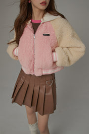 Raglan Color Combination Fluffy Jacket