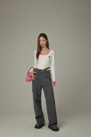 Pocket Side Slit Straight Pants