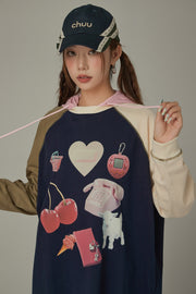 Cute Item Printed Color Raglan T-Shirt