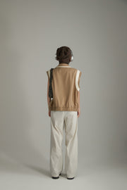 Color Pocket Raw Edge Zipper Vest