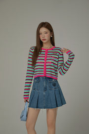 Rainbow Stripes Knit Button Cardigan