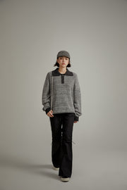 Polo Neck Color Combination Knit Sweater