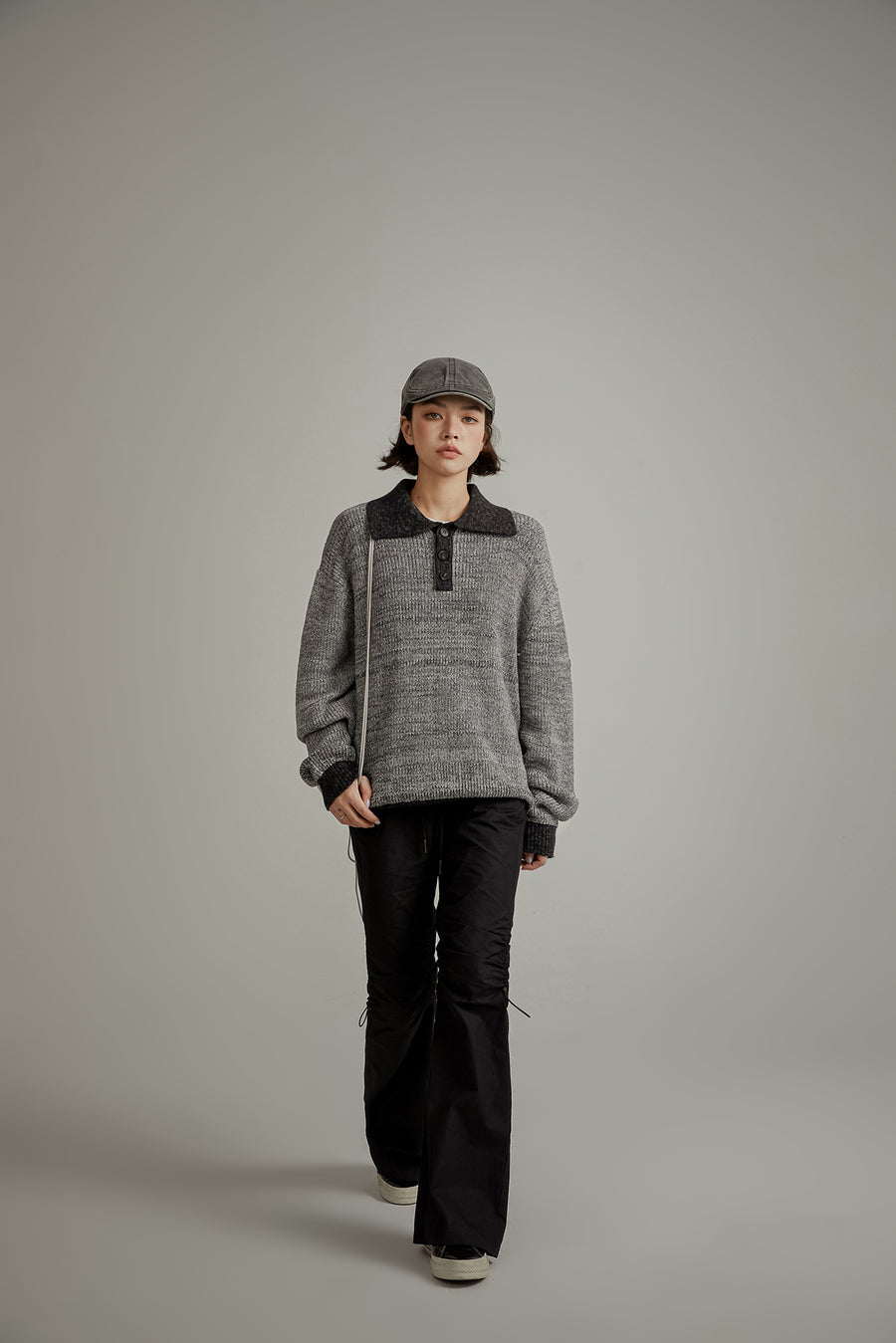 CHUU Polo Neck Color Combination Knit Sweater