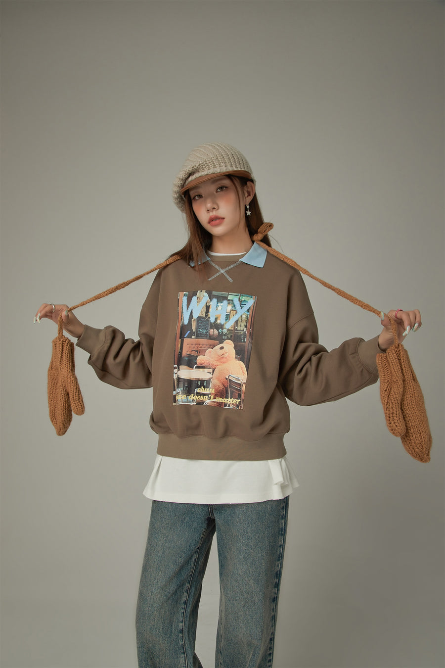 CHUU Why Teddy Bear Sweatshirt