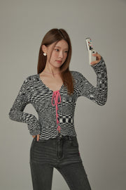 Lace Up Ribbon Slim Knit Top