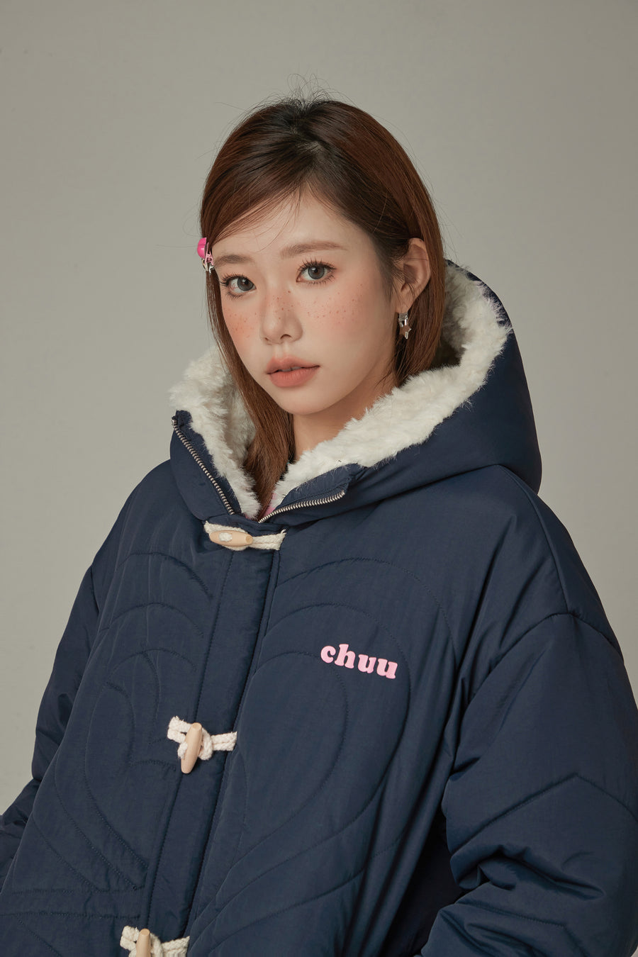 CHUU Fleece Collar Quilted Jacket