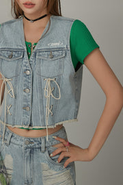 Lace Up Bow Denim Vest