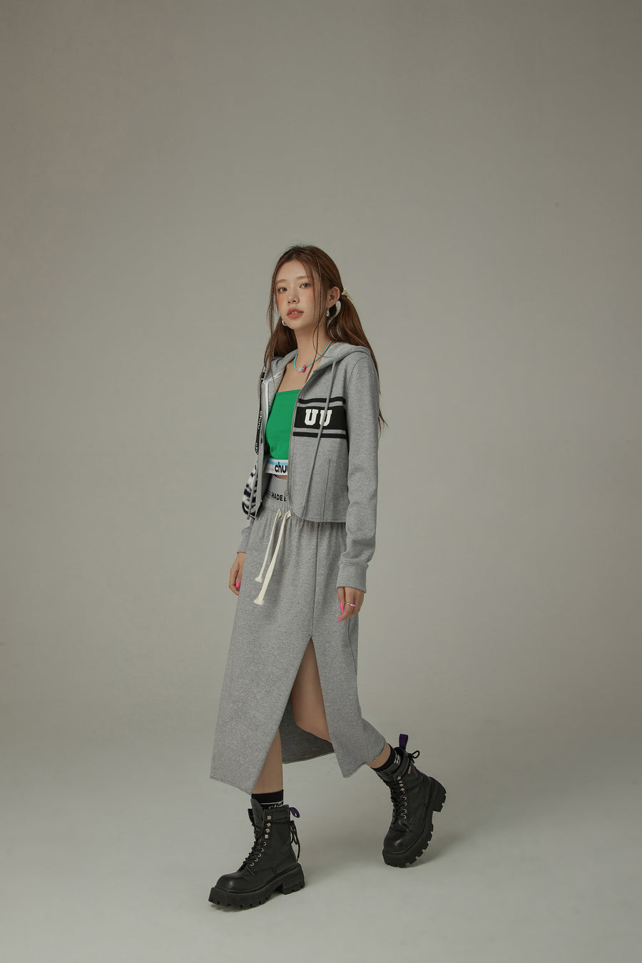 CHUU Slit Casual Sporty Long Skirt